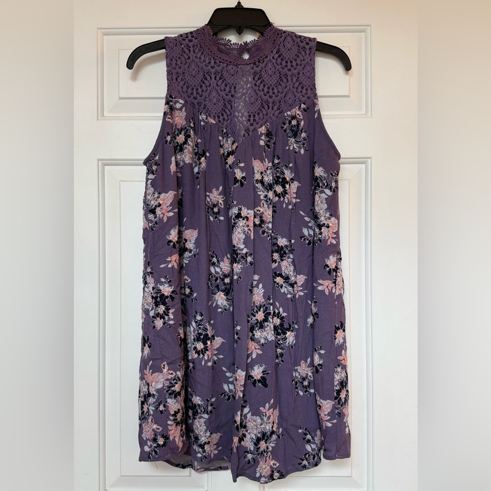 Purple Floral Sleeveless Dress
